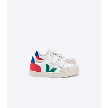 Kids' Veja V-12 LEATHER Sneakers White/Red | SG 883FDN